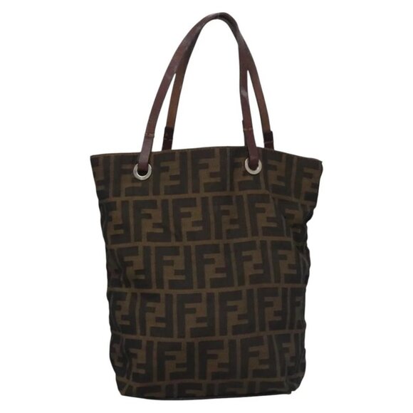 FENDI Zucca Canvas Hand Bag Brown Black Silver Auth EC490 - Picture 2 of 16